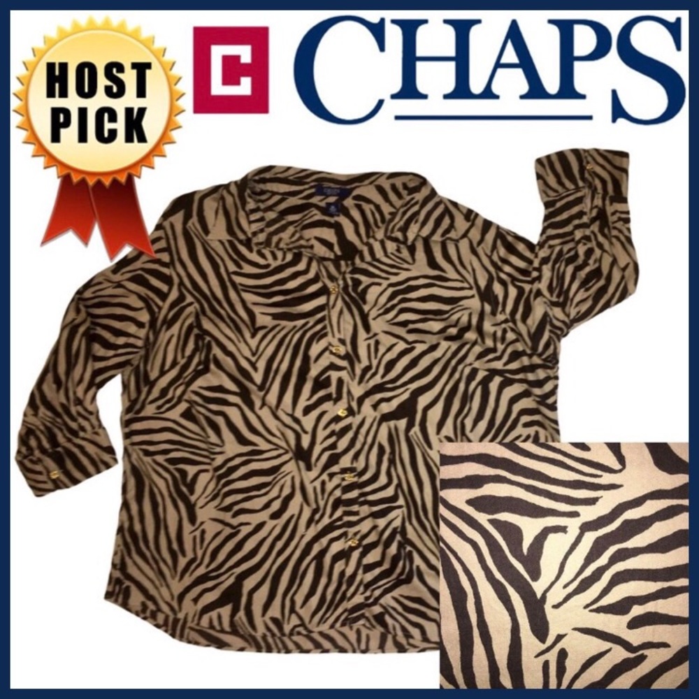 Animal Print Button Down Shirt Zebra/ Tiger Print 3/4 Sleeve Chaps Plus Size 3X
